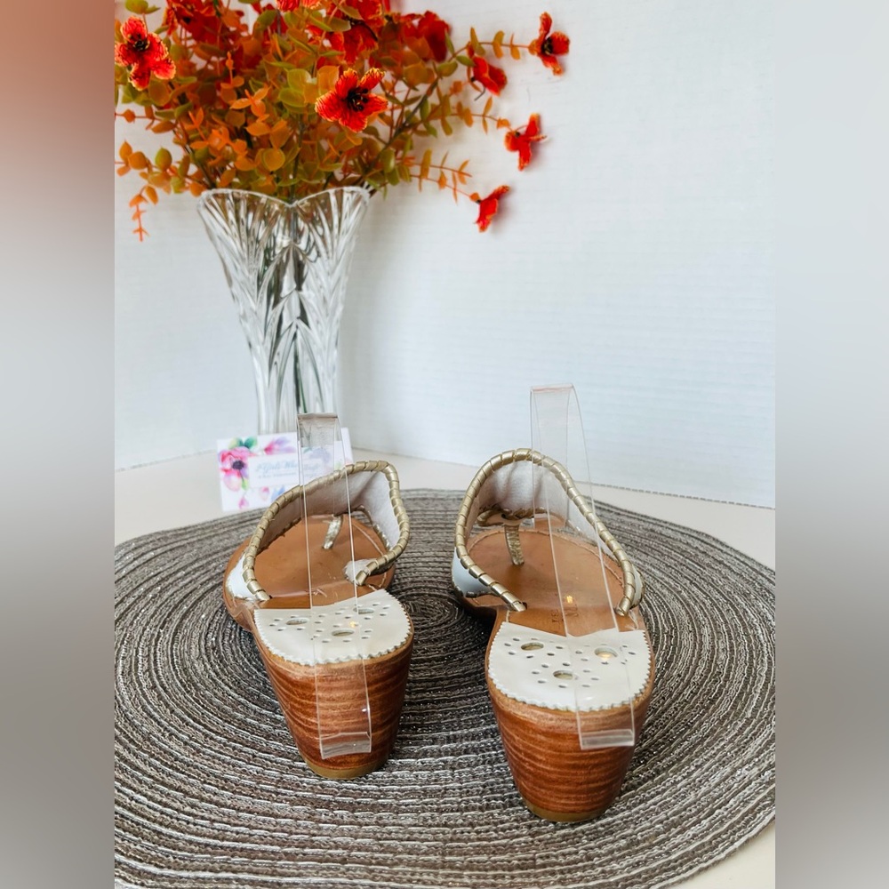JACK ROGERS USA Sandals “Hamptons”Platinum (Retired) Mid-Wedge White w Gold Trim - Picture 10 of 14
